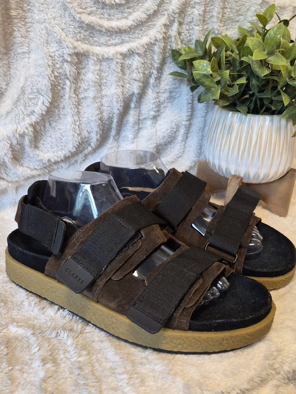 Clarks Brown and Black Men’s Strapped Sandals with Yellow Sole